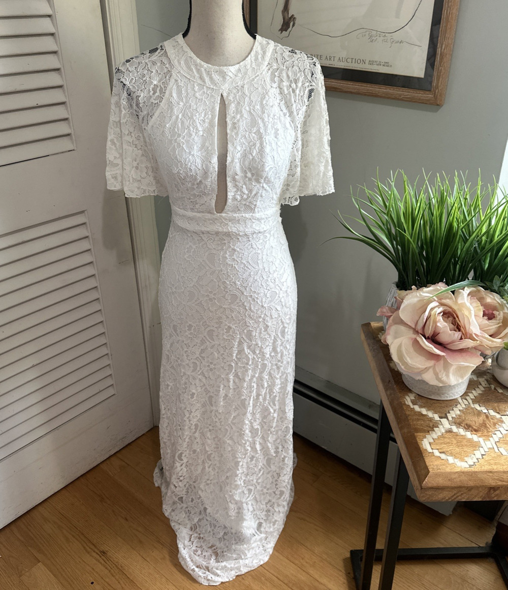 Zack Dress Womens US 2 White Lace Maxi Feminine Dainty Fairy Romantic Regency